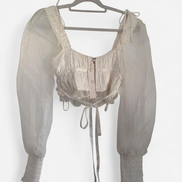 For Love & Lemons Gabrielle Satin Organza Corset Top Coquette Romantic Lace-Up S - Picture 6 of 8